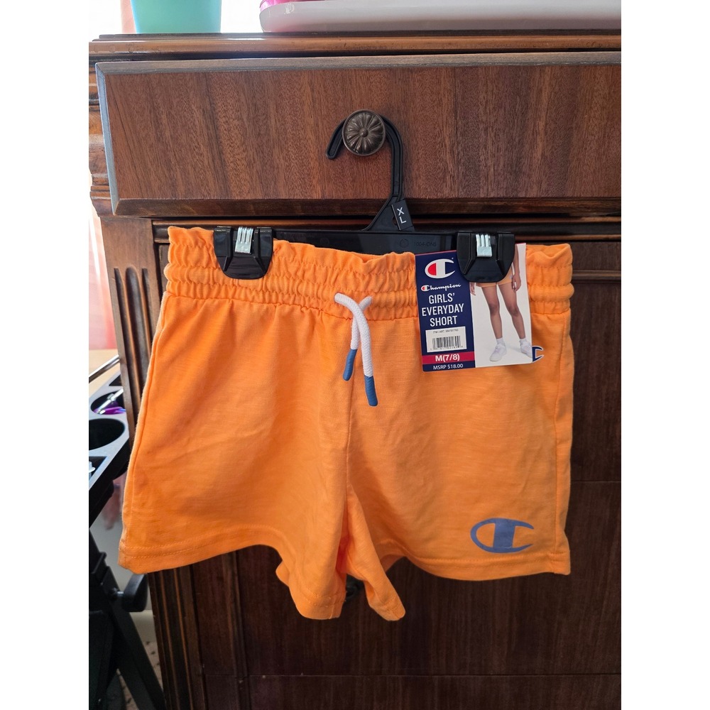 Champion Girls Everyday Shorts Orange Athletic Gym Jersey Knit Size M 7/8 NWT